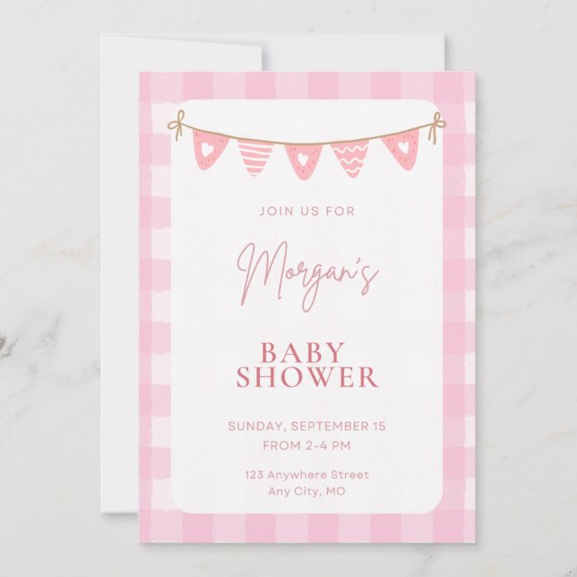 Invitation pour une Baby Shower Rose | Invitation  (Devant)
