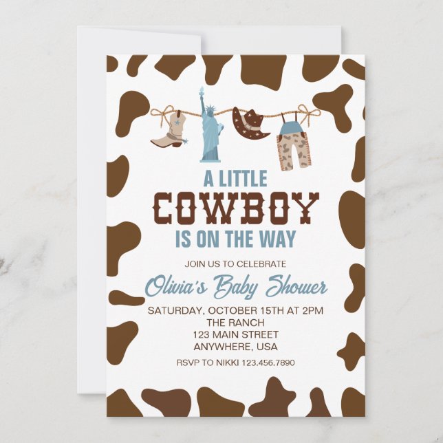 Invitation pour une baby shower sur le thème cowbo (Devant)