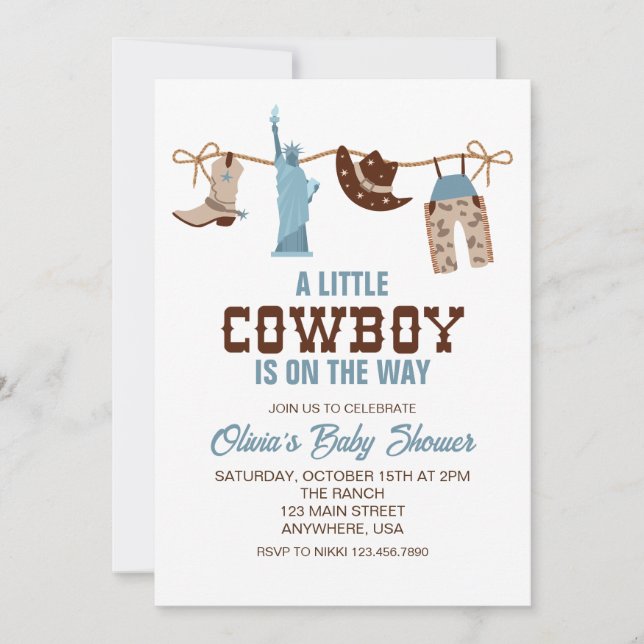 Invitation pour une baby shower sur le thème cowbo (Devant)