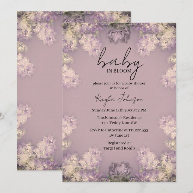 Invitation pour une baby shower sur le thème des f (Devant / Derrière)