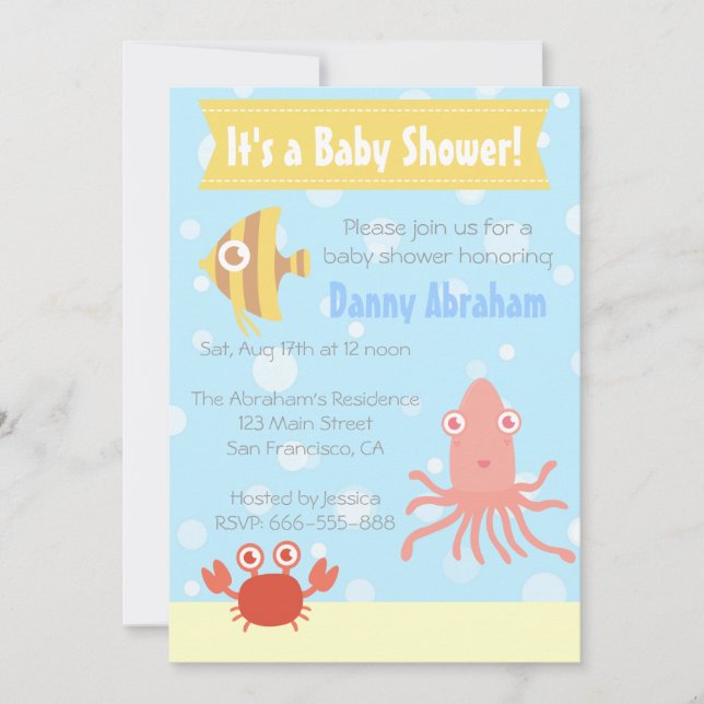 Invitation pour une Baby Shower sur le thème Sous- (Devant)