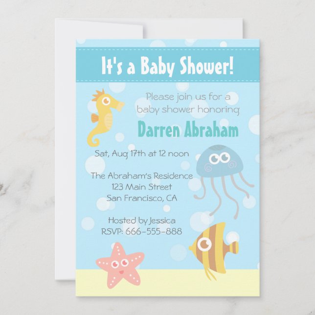 Invitation pour une Baby Shower sur le thème Sous- (Devant)