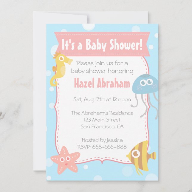 Invitation pour une Baby Shower sur le thème Sous- (Devant)