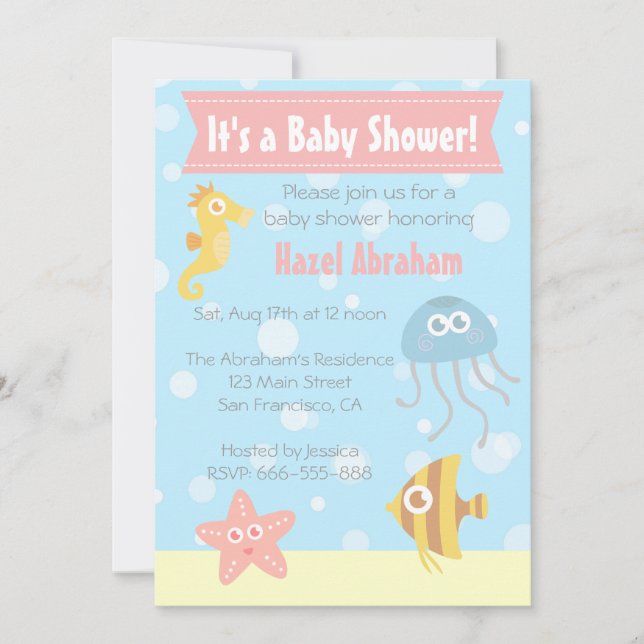 Invitation pour une Baby Shower sur le thème Sous- (Devant)