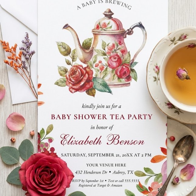 Invitation pour une Baby Shower Tea Party 'Un bébé (Créateur téléchargé)