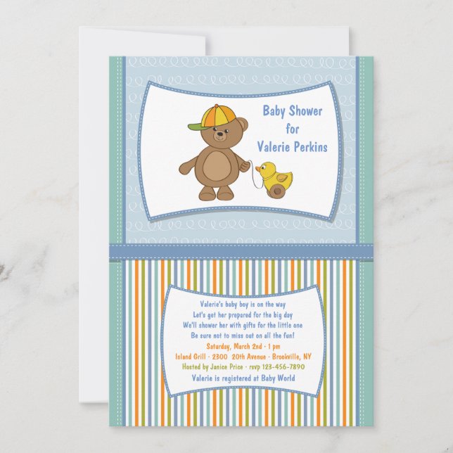 Invitation pour une baby shower Teddy Guy (Devant)