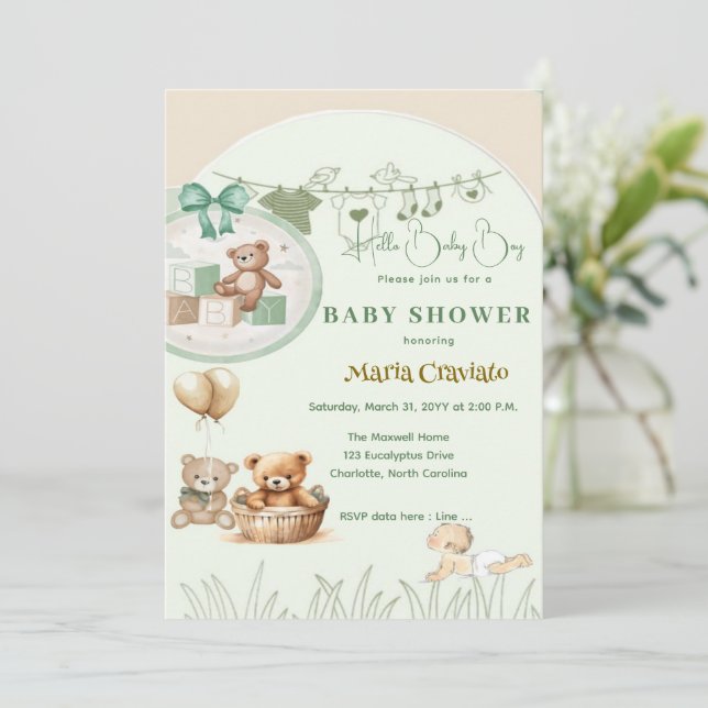 Invitation pour une Baby Shower Teddy Picnic (Debout devant)