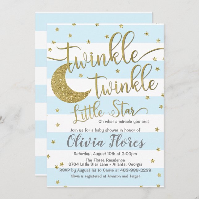 Invitation pour une Baby Shower Twinkle Twinkle Li (Devant / Derrière)