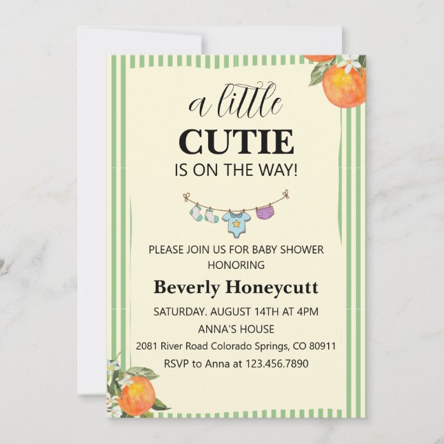 Invitation pour une Baby Shower : Un Bébé Orange M (Devant)