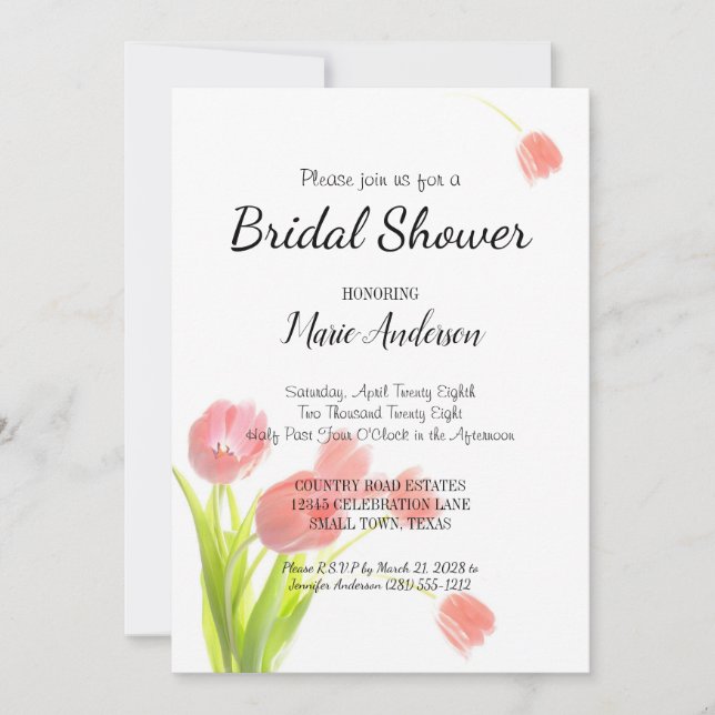 Invitation pour une Douche de Fleurs de Tulipes Ro (Devant)