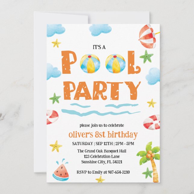 Invitation pour une fête à la piscine pour enfants (Devant)