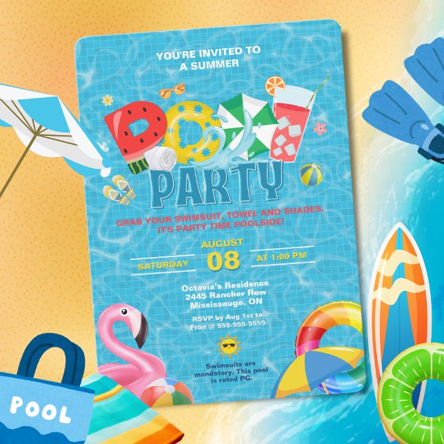 Invitation pour une fête au bassin à gogo (Pool Party Invitation -  Splish Splash!)