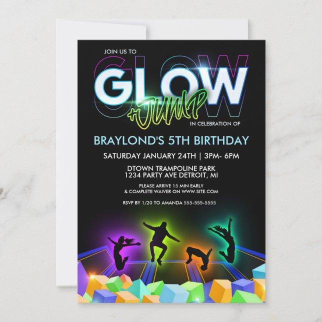 Invitation pour une fête au Glow Trampoline Park (Devant)