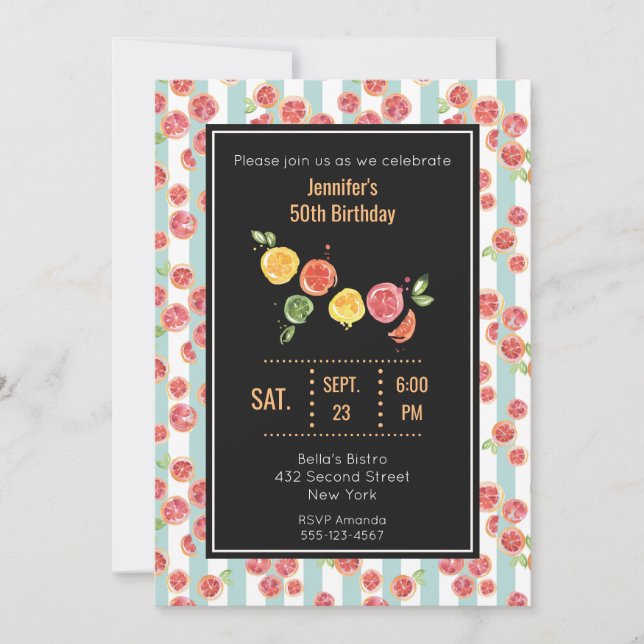 Invitation pour une fête aux pamplemousses roses s (Devant)