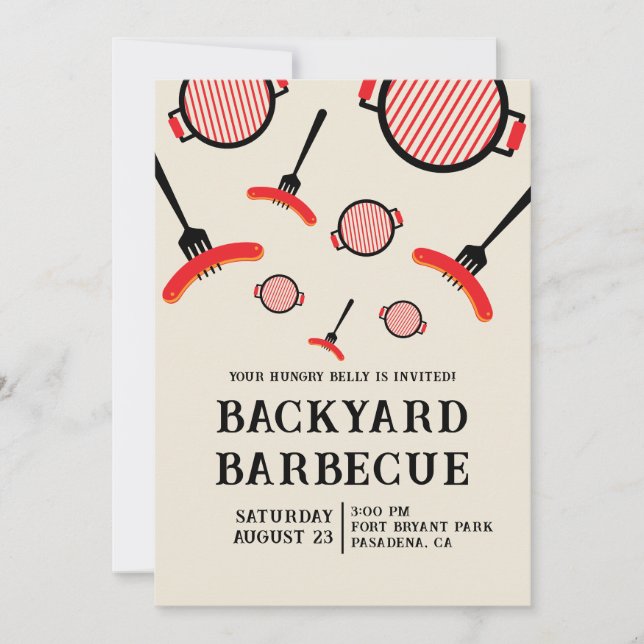 Invitation pour une fête BBQ Grill & Fourchette (Devant)
