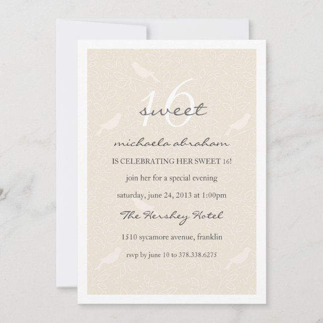 Invitation pour une fête Cream Chic Sweet 16 (Devant)