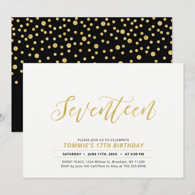 Invitation pour une fête d'anniversaire 17 ans ave (Devant / Derrière)