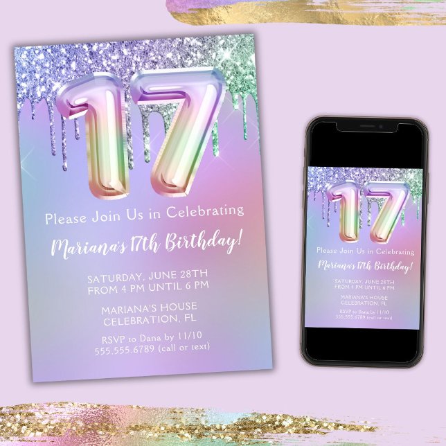 Invitation pour une fête d'anniversaire 17 ans Pai (Créateur téléchargé)
