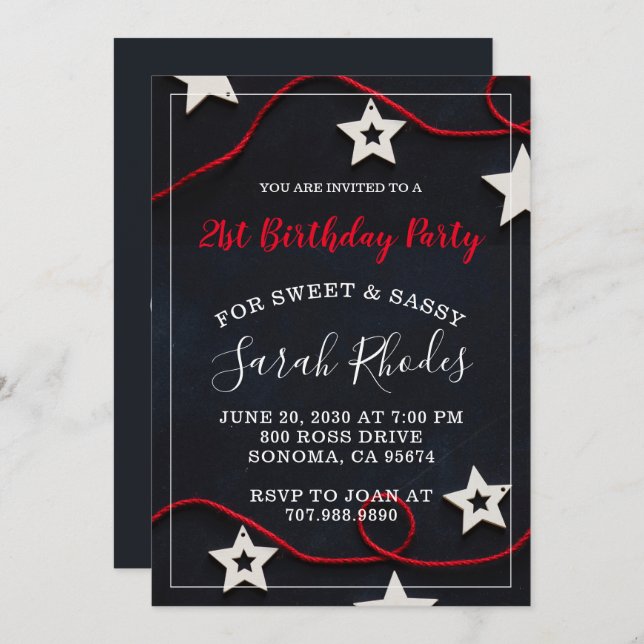 Invitation pour une fête d'anniversaire 21 ans Red (Devant / Derrière)