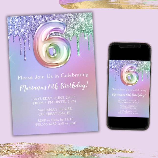 Invitation pour une fête d'anniversaire 6 ans avec (Créateur téléchargé)