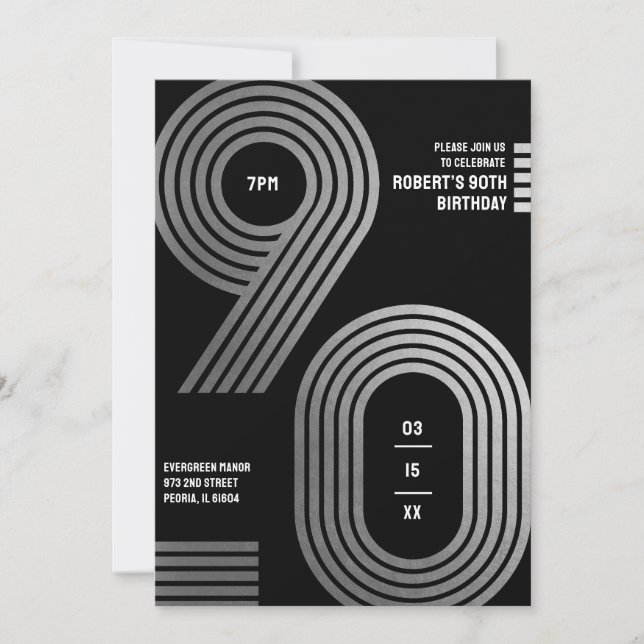 Invitation pour une fête d'anniversaire 90 ans Mod (Devant)