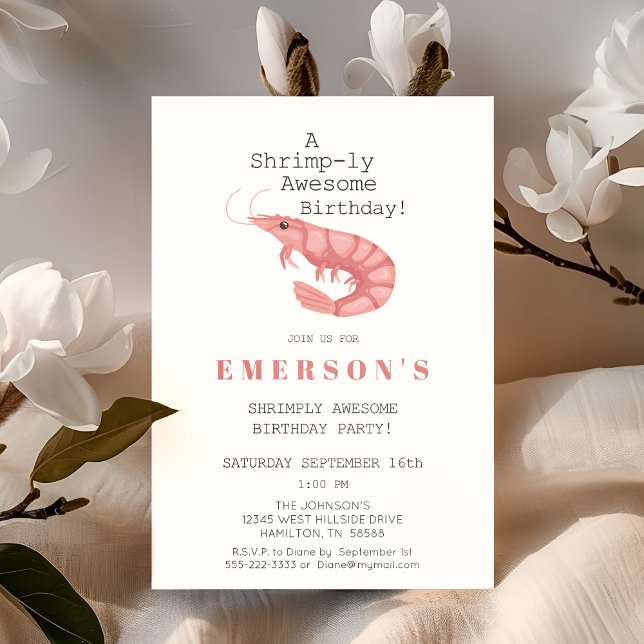 Invitation pour une fête d'anniversaire à la creve (A Shrimp-ly Awesome Birthday Party Invitation)