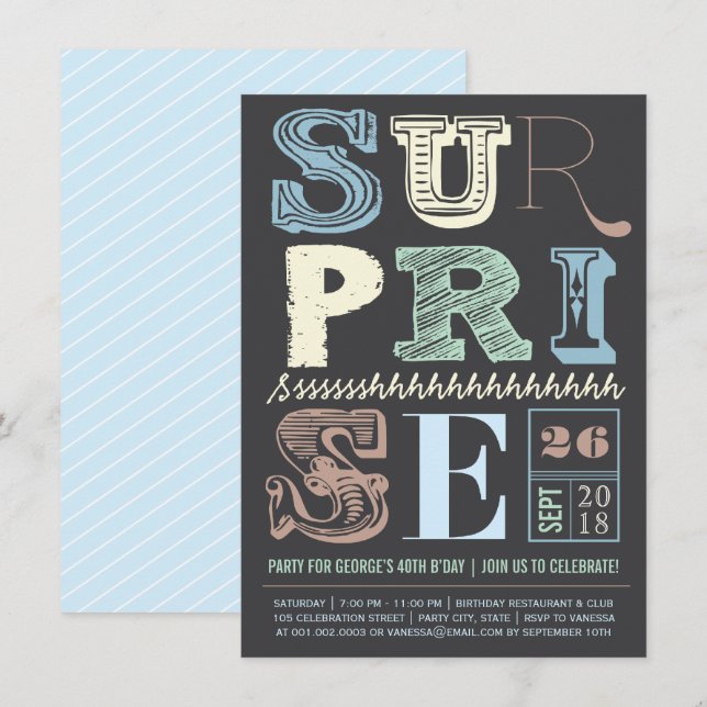 Invitation pour une fête d'anniversaire adulte sur (Devant / Derrière)