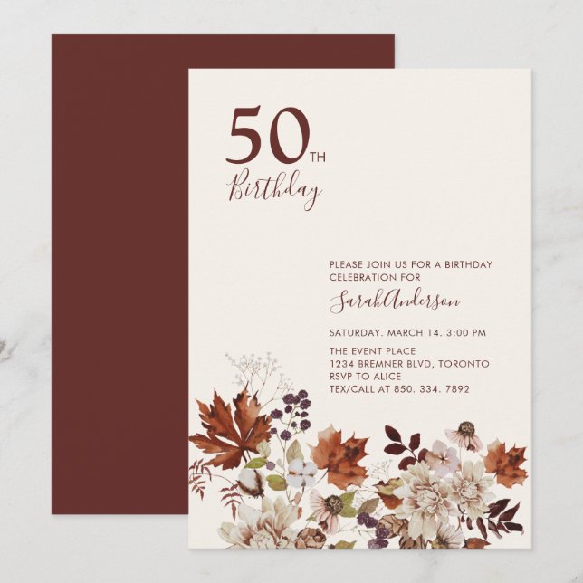 Invitation pour une fête d'anniversaire adulte sur (Devant / Derrière)