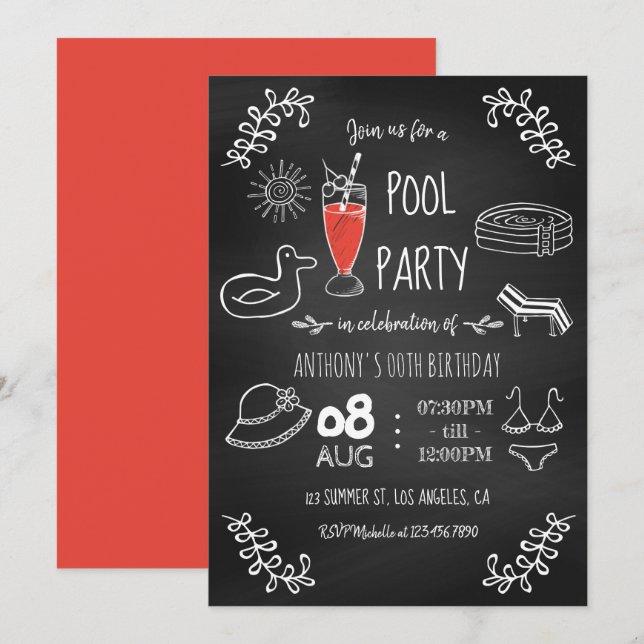 Invitation pour une fête d'anniversaire au bord de (Devant / Derrière)