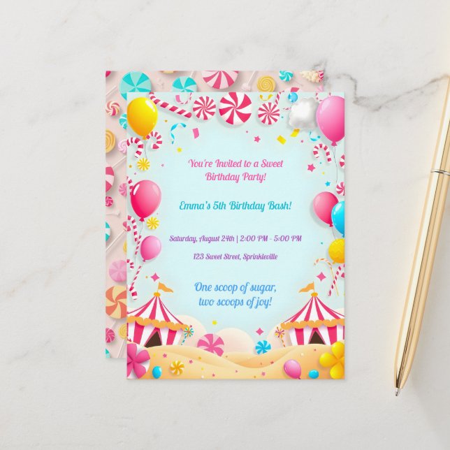 Invitation pour une fête d'anniversaire au Carnava (Devant/Arrière en situation)
