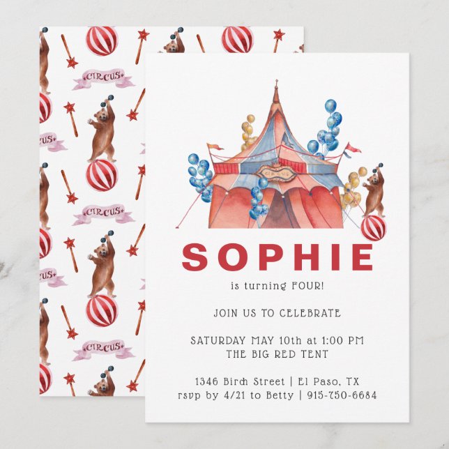 Invitation pour une fête d'anniversaire au Carnava (Devant / Derrière)
