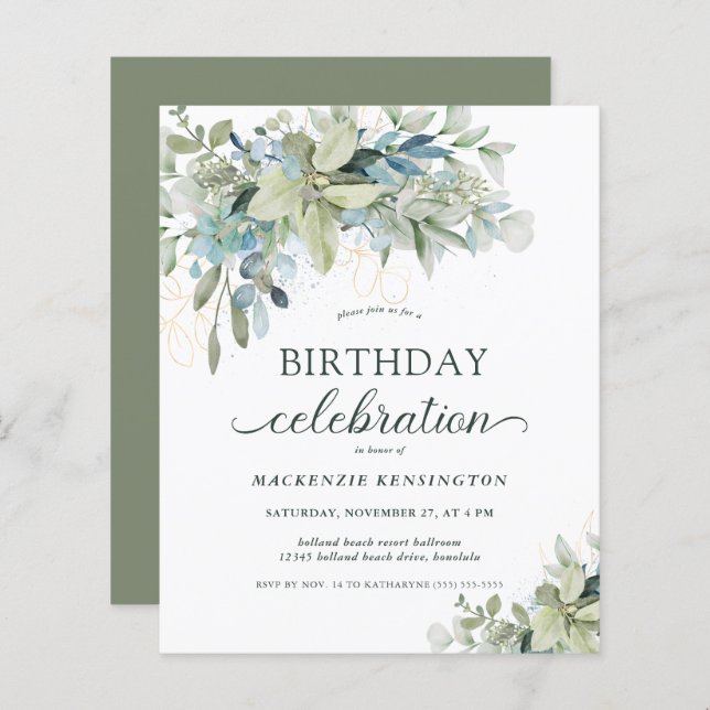 Invitation pour une fête d'anniversaire au Eucalyp (Devant / Derrière)
