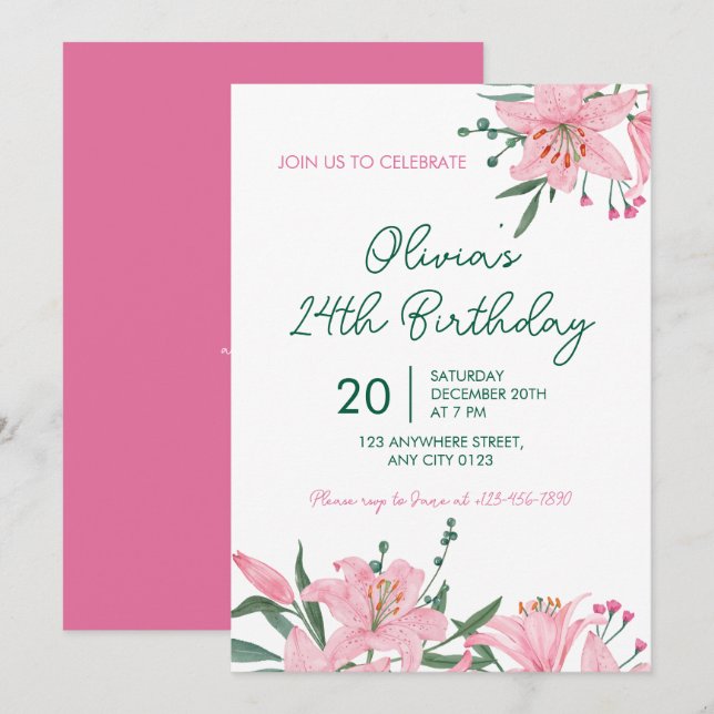 Invitation pour une fête d'anniversaire au jardin  (Devant / Derrière)