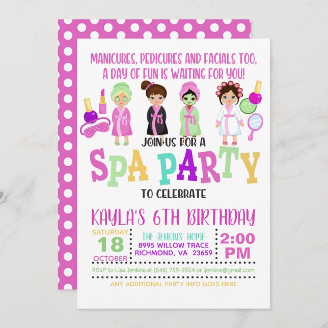 Invitation pour une fête d'anniversaire au spa - F (Devant / Derrière)