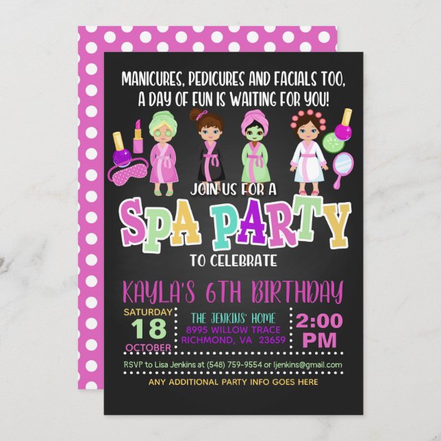 Invitation pour une fête d'anniversaire au spa - F (Devant / Derrière)