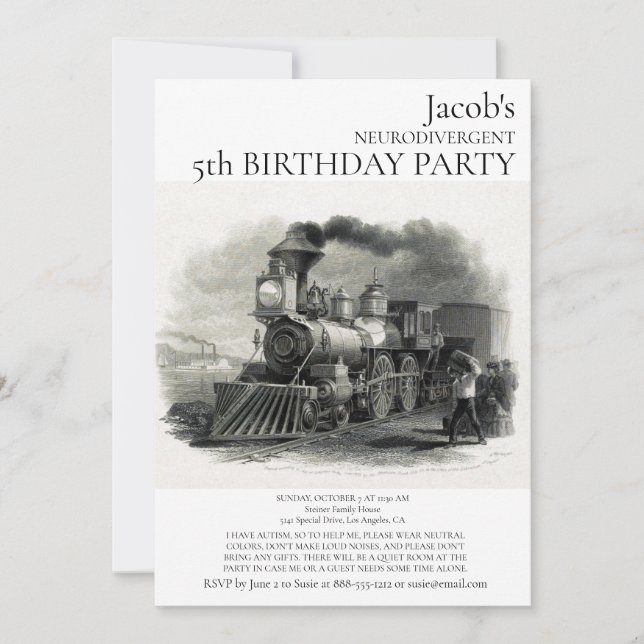 Invitation pour une fête d'anniversaire autiste ne (Devant)