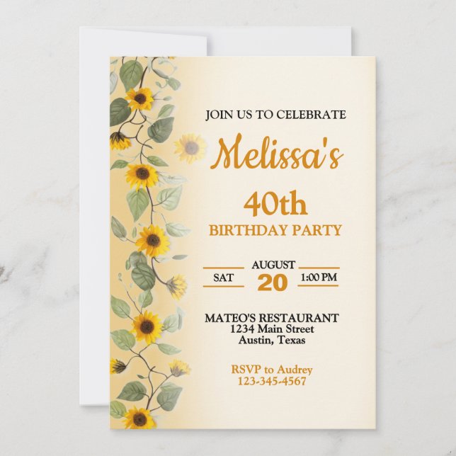 Invitation pour une fête d'anniversaire aux tourne (Devant)