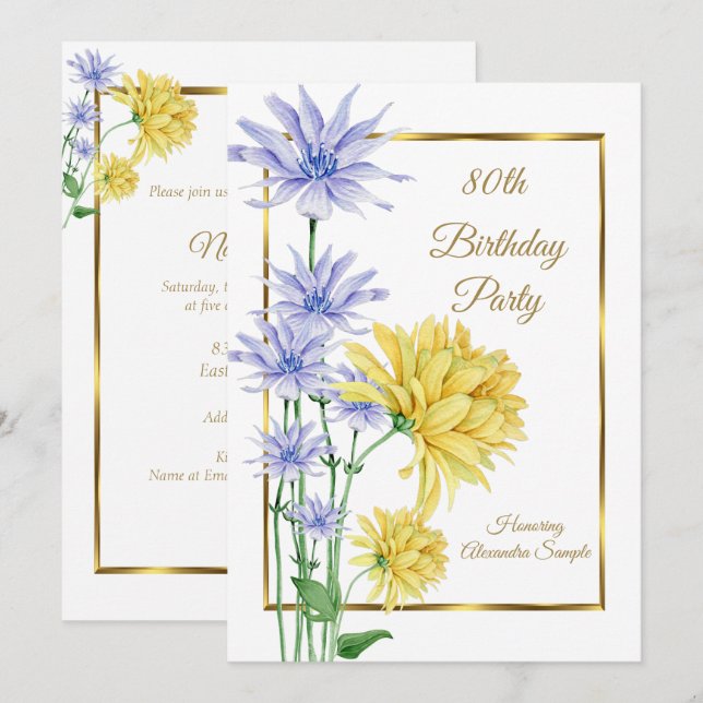 Invitation pour une fête d'anniversaire avec des f (Devant / Derrière)