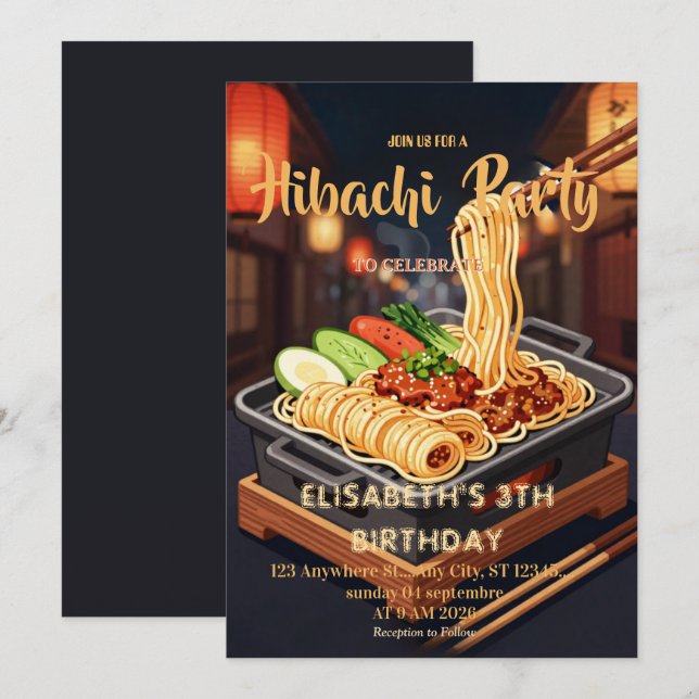 Invitation pour une fête d'anniversaire avec dîner (Devant / Derrière)