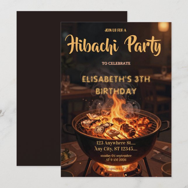 Invitation pour une fête d'anniversaire avec dîner (Devant / Derrière)