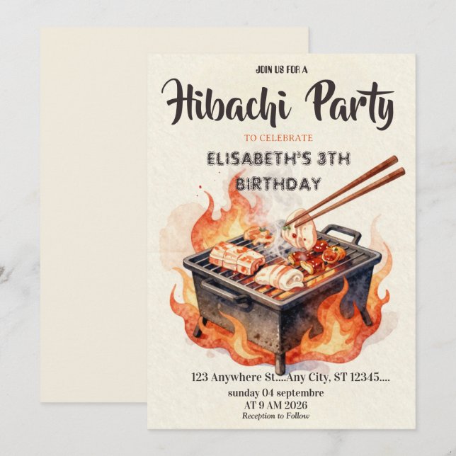 Invitation pour une fête d'anniversaire avec dîner (Devant / Derrière)