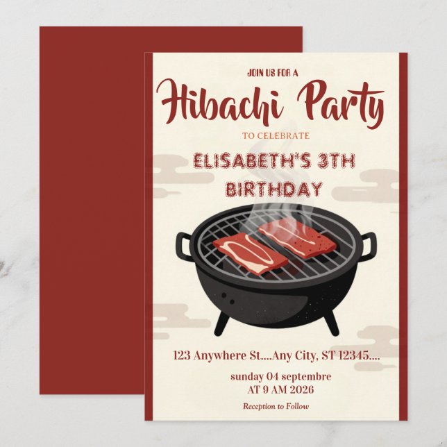 Invitation pour une fête d'anniversaire avec dîner (Devant / Derrière)