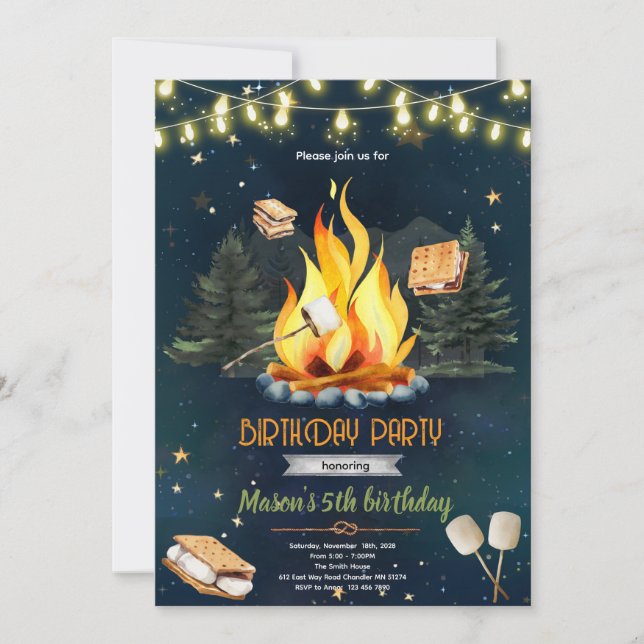 Invitation pour une fête d'anniversaire avec feu d (Devant)
