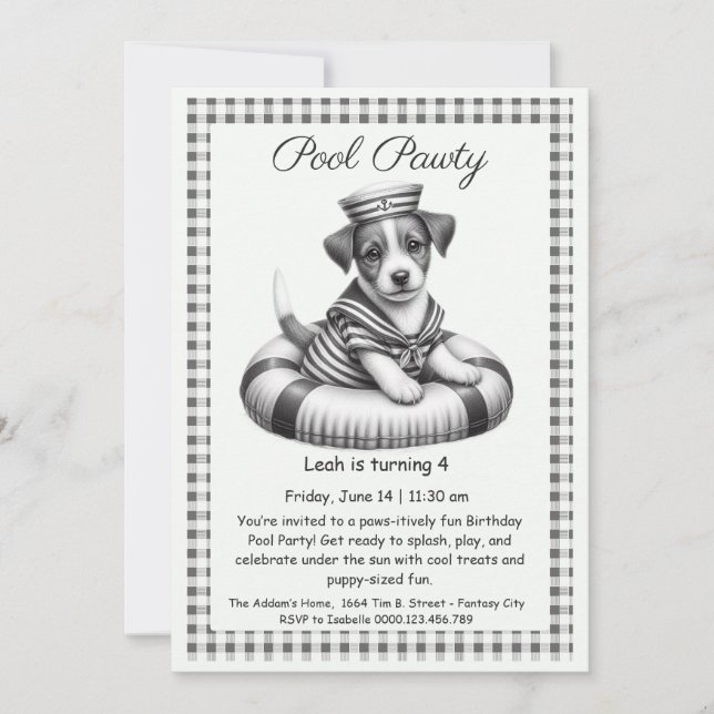 Invitation pour une fête d'anniversaire avec pisci (Devant)