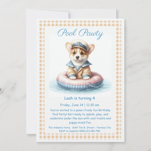 Invitation pour une fête d'anniversaire avec pisci (Devant)