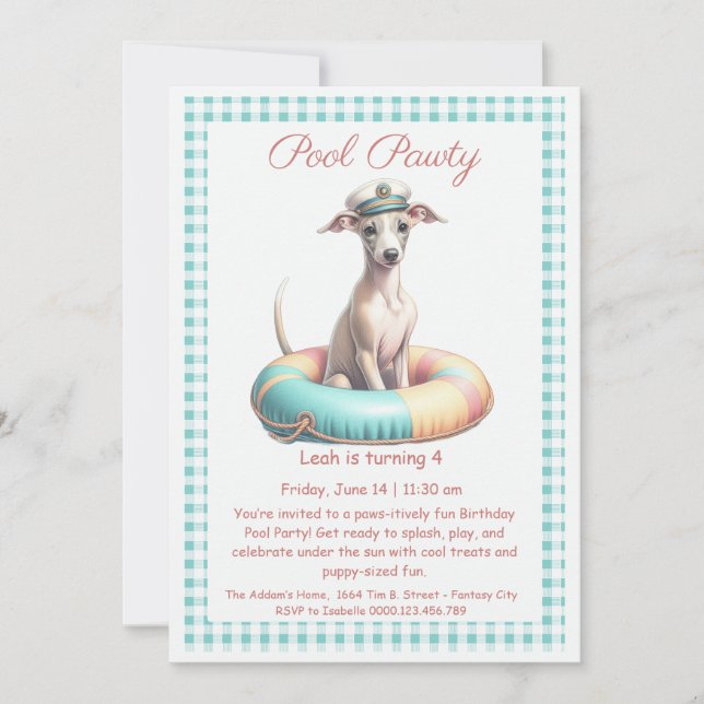 Invitation pour une fête d'anniversaire avec pisci (Devant)
