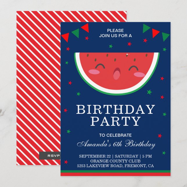 Invitation pour une fête d'anniversaire avec une p (Devant / Derrière)