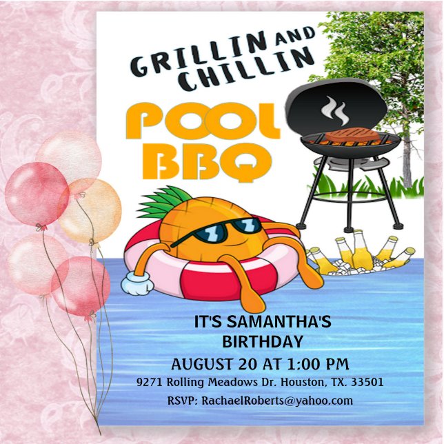Invitation pour une fête d'anniversaire BBQ Piscin (Créateur téléchargé)