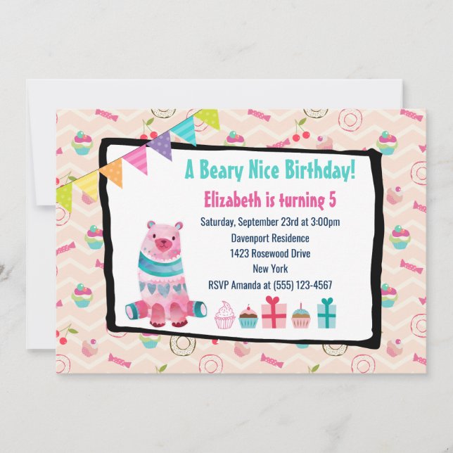 Invitation pour une fête d'anniversaire Beary Nice (Devant)