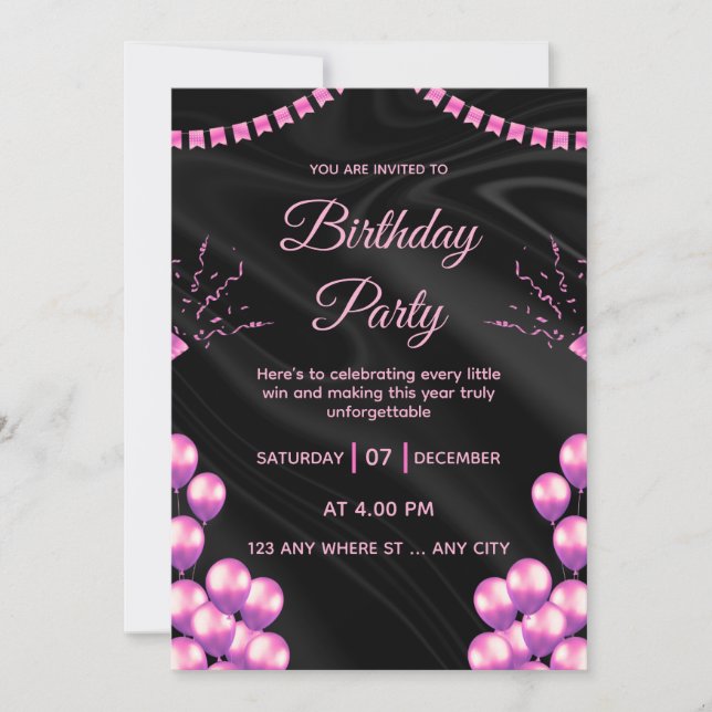 Invitation pour une fête d'anniversaire Black Pink (Devant)